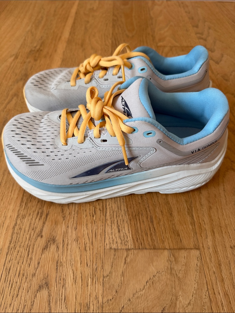 Altra Gray Running Shoes with Yellow Laces and Light Blue Interior - Picture 2 of 6